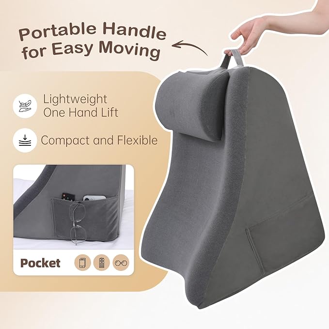 Vekkia 21” Extra-Wide Back Pillow with Adjustable Headrest – 2 in 1 Ergonomic Dual-Layer Wedge Backrest for Sitting or Reclining – Adults on Bed, Sofa & Floor, for Reading, TV & Gaming, Soft Cover