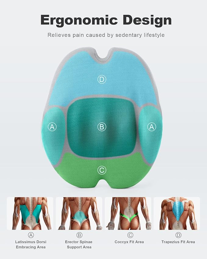 Lumbar Support Pillow, Back Support Pillow for Chair, Memory Foam Car Seat Back Pillows for Back Pain Relief, Ergonomic Design, Perfect for Home Office Desk Chairs,Plane-No Vibrating Version