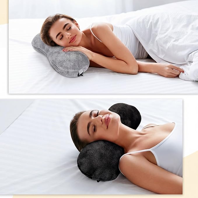 Colingmill 2 Pcs Neck Pillow for Recliner Headrest Pillow Bone Shaped Chair Plush with Adjustable Strap Neck Support and Pain Relief Curve Head Cushion for Car Travel Airplane (Black and Grey)