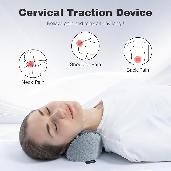 urnexttour Neck Cervical Pillow Cervical Traction Device Lumbar Support Memory Foam Roll Pillow Muscle Relief Shoulder Pain Relaxer Dark Grey
