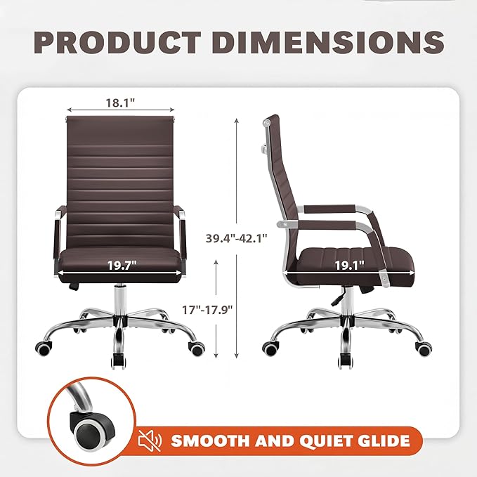 Furmax Ergonomic Office Desk Chair, Executive Ribbed Mid-Back PU Leather Conference Room Chair Adjustable Swivel Chair with Arms (1, Brown)
