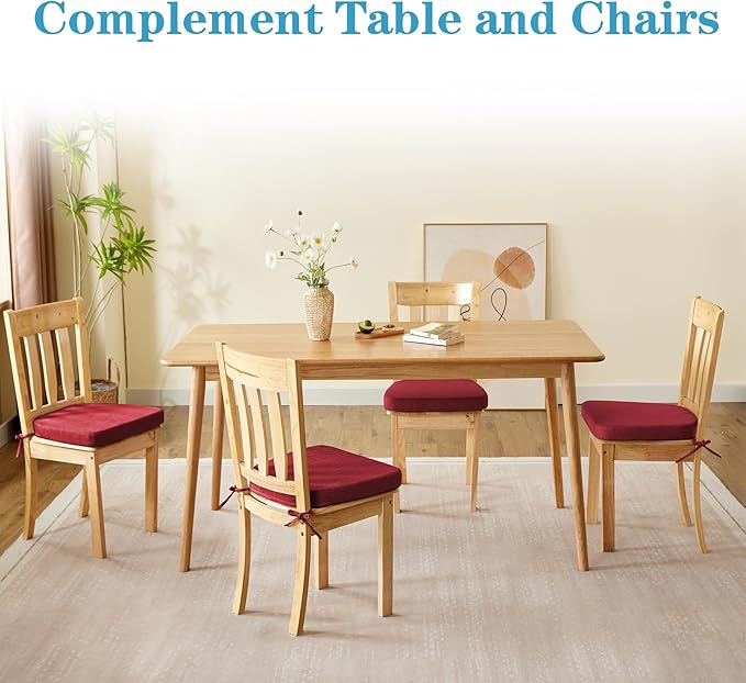 IASEAHK Chair Cushions for Dining Chairs Set of 4, Non Slip Kitchen Chair Pads, 17" x 16" x 2", Indoor Dining Chair Cushions with Ties, D-Shaped Seat Cushions for Kitchen Chairs, Red
