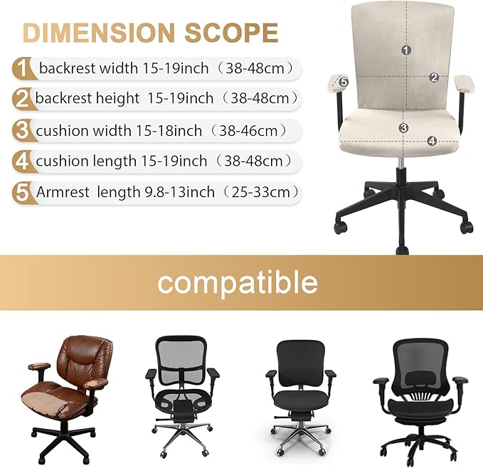 Tallew 4 Pcs Office Chair Covers Set Computer Universal Protective Stretchable Chair Seat Covers Desk Armrest Slipcovers Pads Office Cushion Backrest for Rotating(Cream)