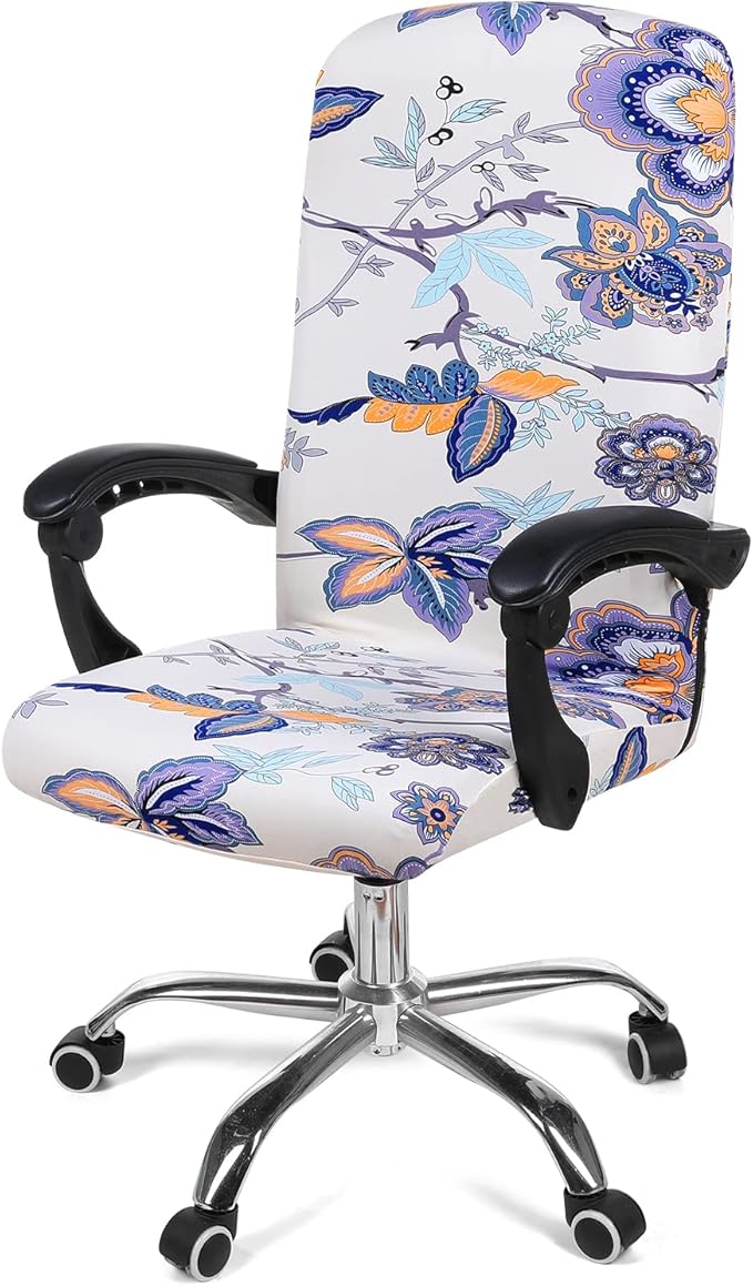 Smiry Stretch Printed Office Computer Chair Covers, Universal Desk Rotating Chair Slipcovers Removable Washable, Soft Fit Anti-Dust Spandex Protector Cover with Zipper, Beige