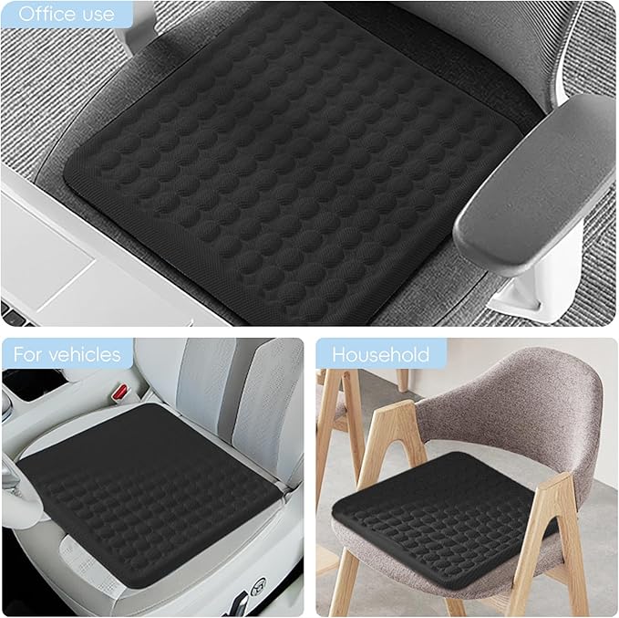 BABUR Gel Seat Cushion, Long Sitting Cooling Gel Hip Cushion, Breathable Anti Slip Office Chair Cushion, Car, Wheelchair, Travel - Black