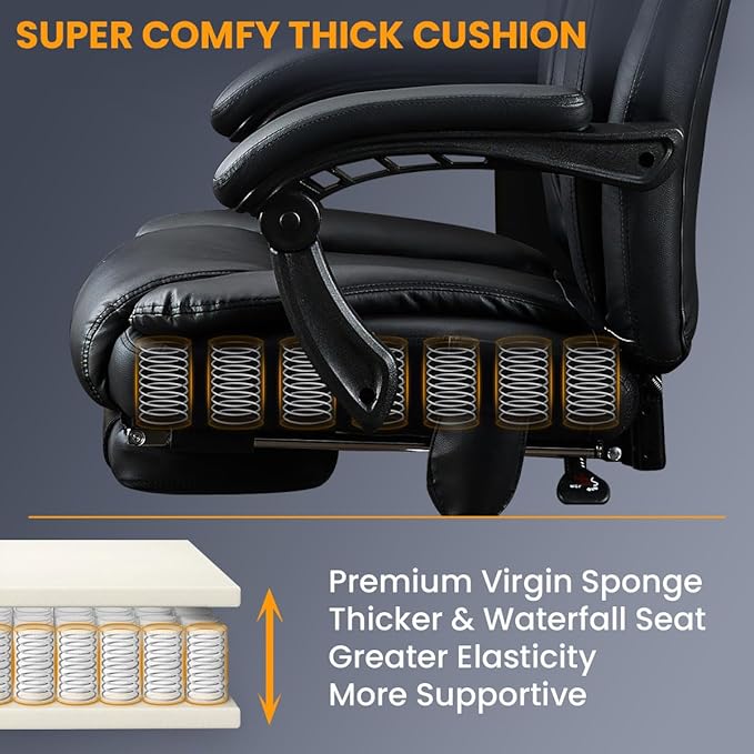 6 Points Vibration & Heat Massage Office Chair with Foot Rest,500lbs Big and Tall Office Chairs,Ergonomic Reclining Desk Chair for Home Office,Gaming