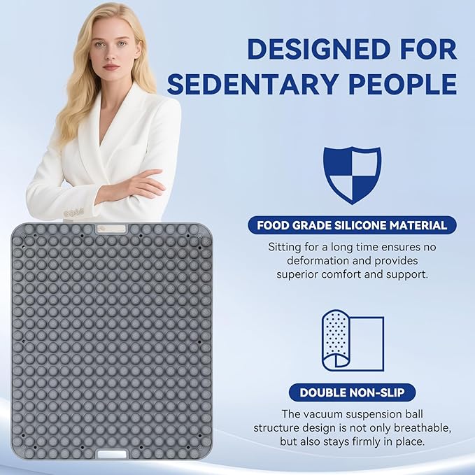 Seat Cushion for Long Sitting Hours on Office & Home Chair, with 3D Non-Slip for Office Chair Cushions, Car Seats, Airplane Seat, Wheelchair, Desk Chair,Cushion Lab, Long Trips (Grey)