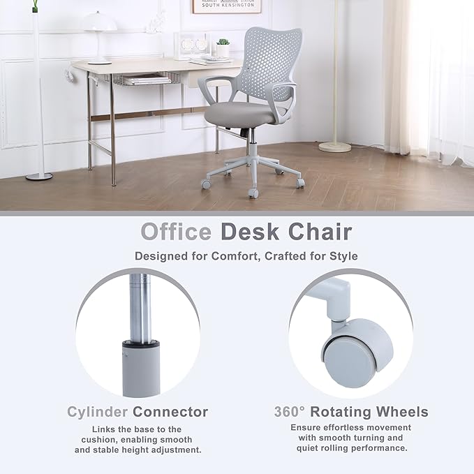 Ergonomic Office Chair, Breathable Mesh Computer Desk Chair with Armrests, Rolling Swivel Task Chair, Butterfly Back Design for Home Office, Adults and Teens (Gray)
