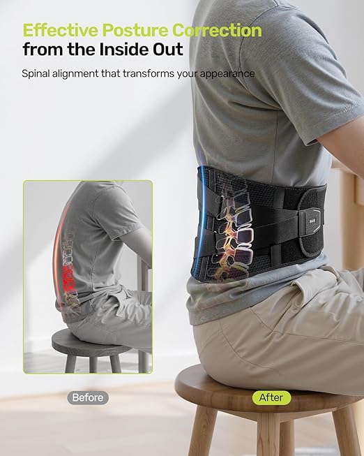 RAKIIE Lumbar Brace with Removable Pad, Adjustable Lower Back Pain Relief Support for Men and Women, Comfortable Support Belt Ideal for Lower Back Pain, Sciatica, Scoliosis, Gray Size XL (Waist: 45.3"-51.2")