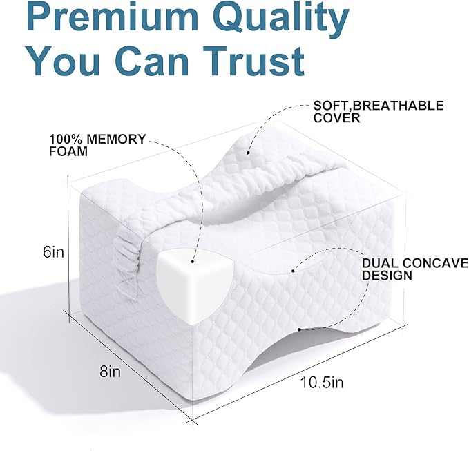 UJPFEO Knee Pillow for Side Sleepers, Leg Pillow for Sciatica, Back, HIPS, Knees, Joints Pain Relief,Pillows for Between Legs While Sleeping Spine Alignment Support & Relieves Pressure,Natural White