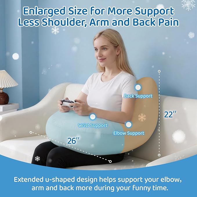Cooling Crochet Pillow for Lap Support - Gaming Pillow for Lap with Extra Back Pillow for Support, Enlarged Reading Pillow for Laptop, Multi-Purpose Reading Pillow for Gaming/Working/Crocheting,Blue