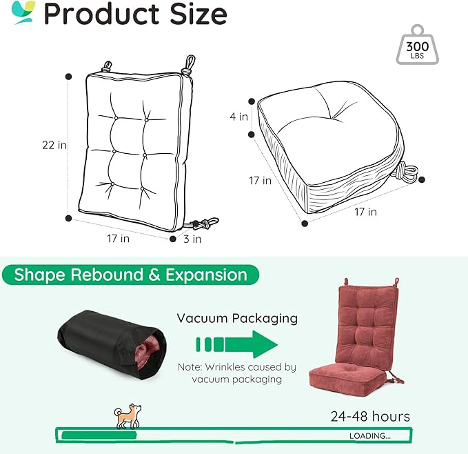 Rocking Chair Cushion - Non-Slip Thick Rocking Chair Pad Indoor with Ties High-Back Rocker Cushion Set for Porches Balconies Nurseries & Living Rooms