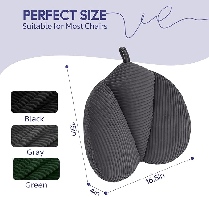 Lumbar Support Pillow for Couch, Back Support Pillow for Office Chair, Heart-Shape Back Cushion with Shredded Foam for Back Pain Relief & Reading, Lumbar Cushions for Recliner, Car, Grey