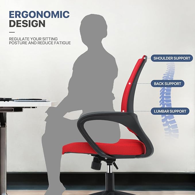 MoNiBloom Mesh Office Chair, Ergonomic Computer Chair for Adults, Rolling Swivel Mid-Back Desk Chair with Lumbar Support, Comfy Armrest for Home Office, Gaming, Red 20 Pack