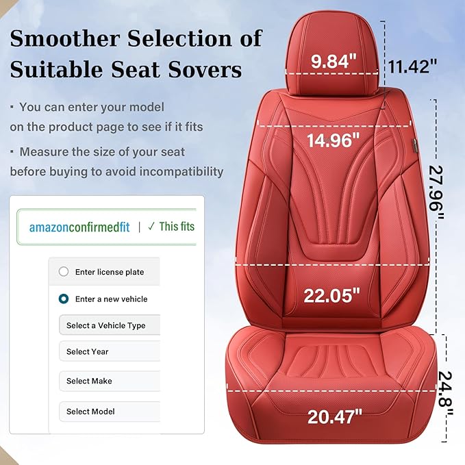 Coverado Car Seat Covers Front Seats, 2 Piece Car Seat Protector with Lumbar Support & Removable Headrest, Breathable Leather Seat Cushion Universal Fit for Truck Automotive Vehicles Red