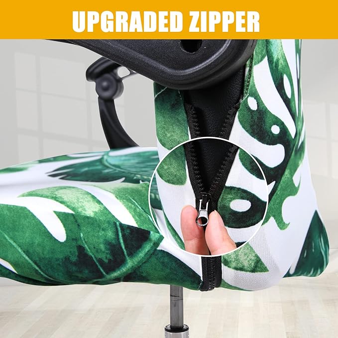 Smiry Stretch Printed Office Computer Chair Covers, Universal Desk Rotating Chair Slipcovers Removable Washable, Soft Fit Anti-Dust Spandex Protector Cover with Zipper, Green