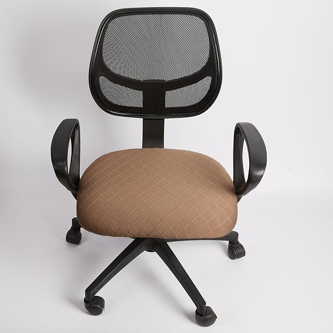 Melaluxe Stretch Jacquard Office Chair Cover, Removable Washable Desk Chair Cover Rotating Chair Seat Slipcover, Brown