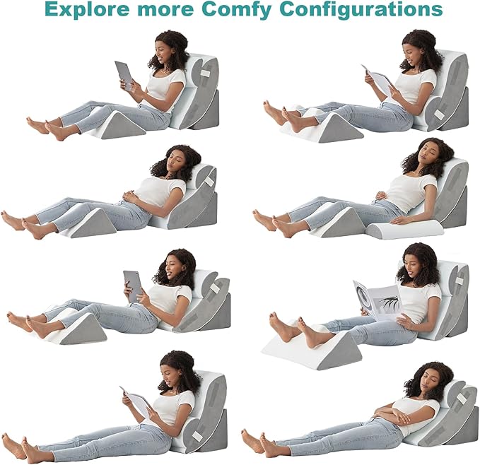 Hansleep Bed Wedge Pillow Set for After Surgery 4PCS, Post Surgery Pillow for Sleep Apnea and Acid Reflux Relief, Adjustable Reading Pillows Back Support with Memory Foam, White, 20"