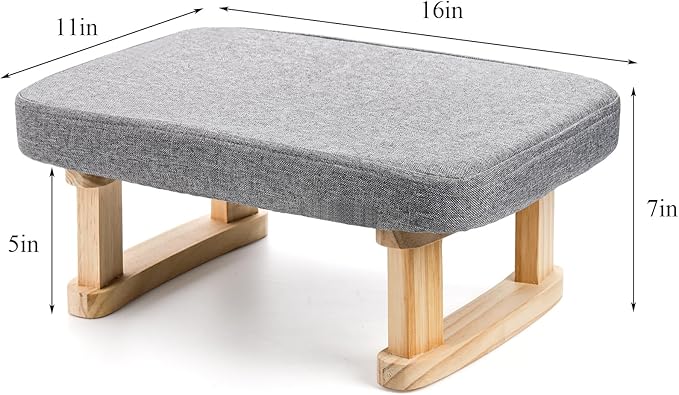 Lawei Small Footstool Ottoman, Rectangle Fabric Foot Stool Rest with Wooden Legs and Non-Slip Soft Padding, Modern Footstools Step for Couch, Desk, Office, Living Room, Bedroom, Entryway, Dogs, Gray
