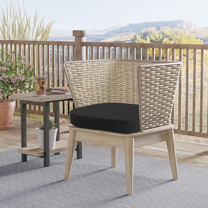 idee-home Outdoor Chair Cushions Set of 2, 17" x 17" Thick D-Shaped Patio Furniture Outdoor Seat Cushions Waterproof with Ties, Dining Pads