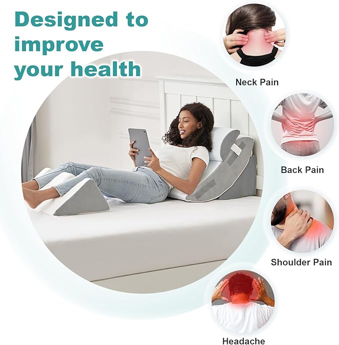 Hansleep Bed Wedge Pillow Set for After Surgery 4PCS, Post Surgery Pillow for Sleep Apnea and Acid Reflux Relief, Adjustable Reading Pillows Back Support with Memory Foam, White, 20"