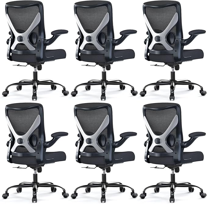 Ergonomic Office Chair - X-Shaped Computer Desk Chairs Comfy, Mesh High-Back Gaming Chair with Adjustable Lumbar Support, Executive Task Chair for Adults, Comfortable for Long Hours, Black, Pack of 6