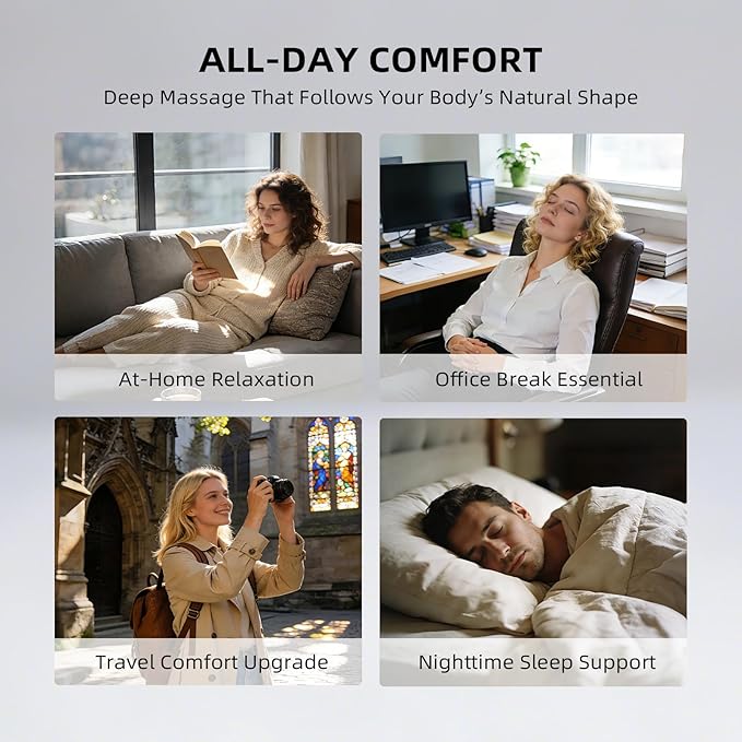 2-in-1 Neck & Lumbar Massager Pillow with Heat for Office Chair, 3D Rotating Massage Nodes, Memory Foam Back Support for Posture Correction, Pain Relief & Relaxation at Home, Office, Travel