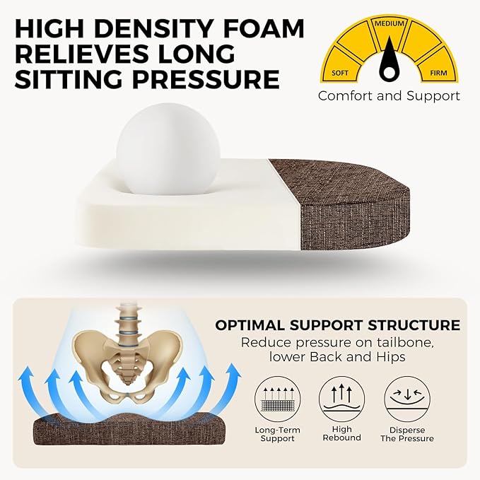 downluxe Indoor Chair Cushions for Dining Chairs, Soft and Comfortable Textured Foam Kitchen Chair Pads with Ties and Non-Slip Backing, 16" x 16" x 2", Brown, 2 Pack
