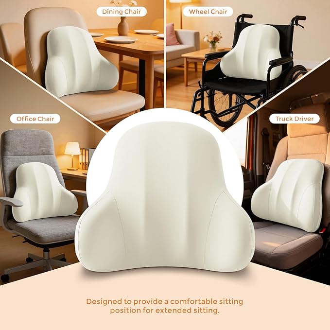 BABUR Lumbar Support Pillow for Car, Ergonomic Memory Foam Support Pillow for Lower Back Pain Relief, Washable Cover, Lumbar Cushion for Driving Seat, Fits Most Cars | Beige