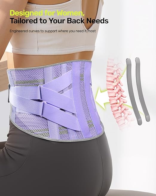 Rakiie Back Brace for Lower Back Pain Women with 9X Support System, Ergonomic Lumbar Support for Pain Relief, Breathable Mesh Design with 3D Silicone Pad for Sciatica,Purple Size XL (Waist: 39.4"-47.6")