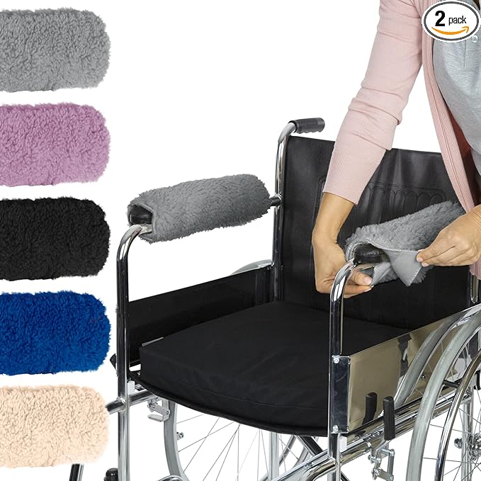 Vive Wheelchair Armrest Pads (2 PCS) - Memory Foam Sheepskin Cushion Accessories for Transport Electric Wheel Chair Arm Rests - for Adults, Seniors, Handicapped - Soft Support for Office Chair