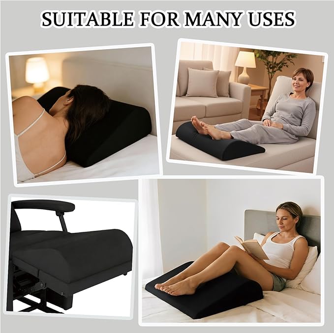 Recliner Foot Rest Cushion, Leg Pillow Extender with Adjustable Straps, for Reclining Chairs, Bed, Sofa - Extra Large Wedge Foam Support Pad Elevates Legs and Feet (Black)
