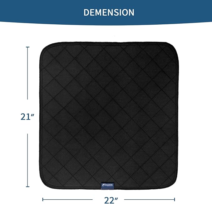Waterproof Chair Pads for Incontinence 22" x 21", 2 Pack Non Slip Absorbent Wheelchair Reusable Seat Protector, Washable Seat Covers for Chairs, Black