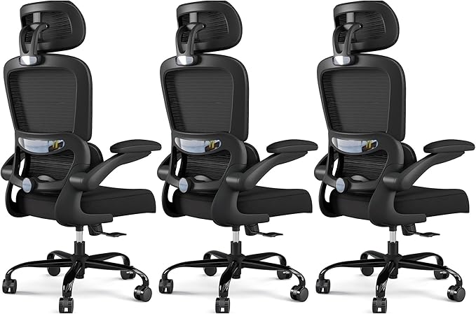 TRALT Office Chair Ergonomic Desk Chair, 330 LBS Home Mesh Office Desk Chairs with Wheels, Comfortable Gaming Chairs Black, Pack of 3