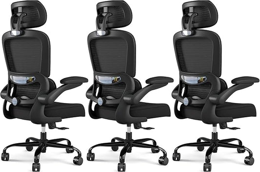 TRALT Office Chair Ergonomic Desk Chair, 330 LBS Home Mesh Office Desk Chairs with Wheels, Comfortable Gaming Chairs Black, Pack of 3