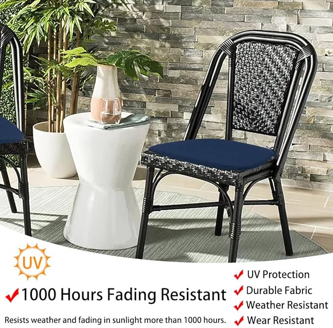 Magpie Fabrics 17"x16"x2" U-Shape Chair Cushions with Ties 4 Count, Outdoor Indoor Waterproof All Weather Seat Pads Decoration for Patio Garden Dining Office - Navy