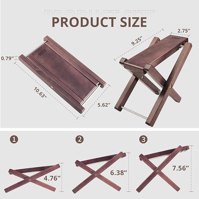 MUSO Guitar Footrest Stool, Folded Wooden Pedal, 3 Level Adjustable,Suitable for Classical Acoustic Guitar,Ergonomic & Durable (America Black Walnut)