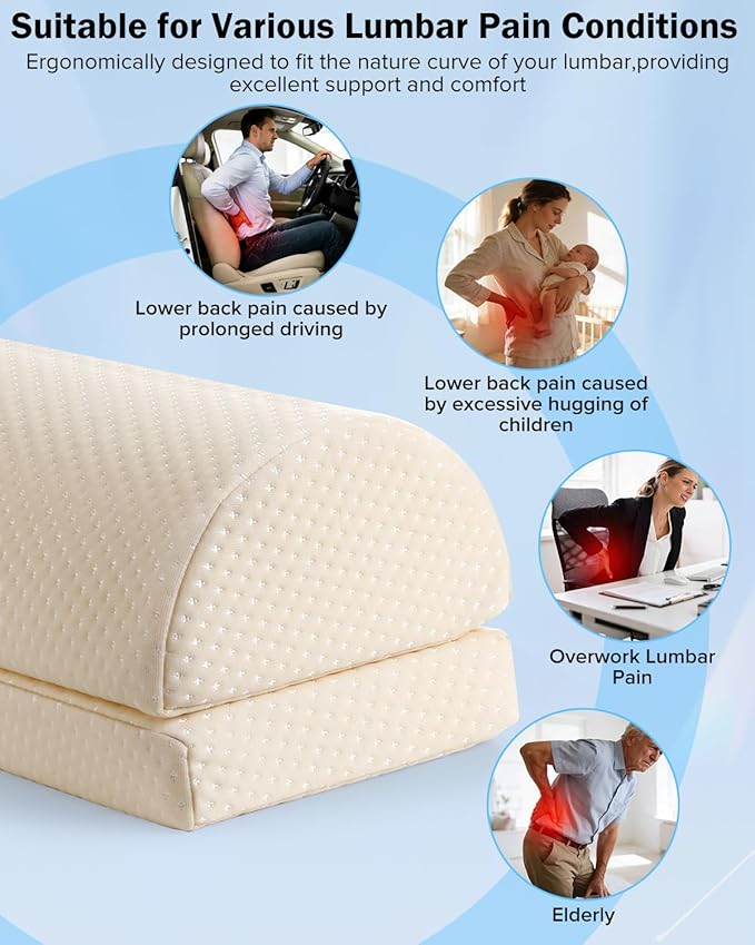 Lumbar Support Pillow for Bed for Back Pain Relief, Adjustable Lower Back Pillow for Sleeping, Memory Foam Back Support Pillow for Side & Back Sleepers, Washable Cover