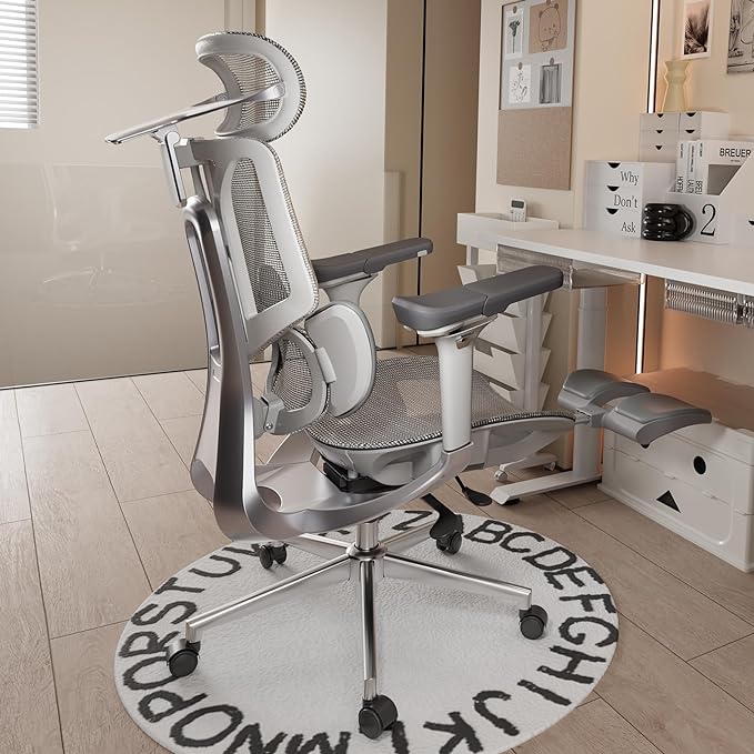 Hbada E3 Pro Ergonomic Office Chair, Big and Tall Office Chair - with 3-Zone Dynamic Lumbar Support, 4D Adjustable Headrest, 6D Adjustable Armrests, Swivel, Grey
