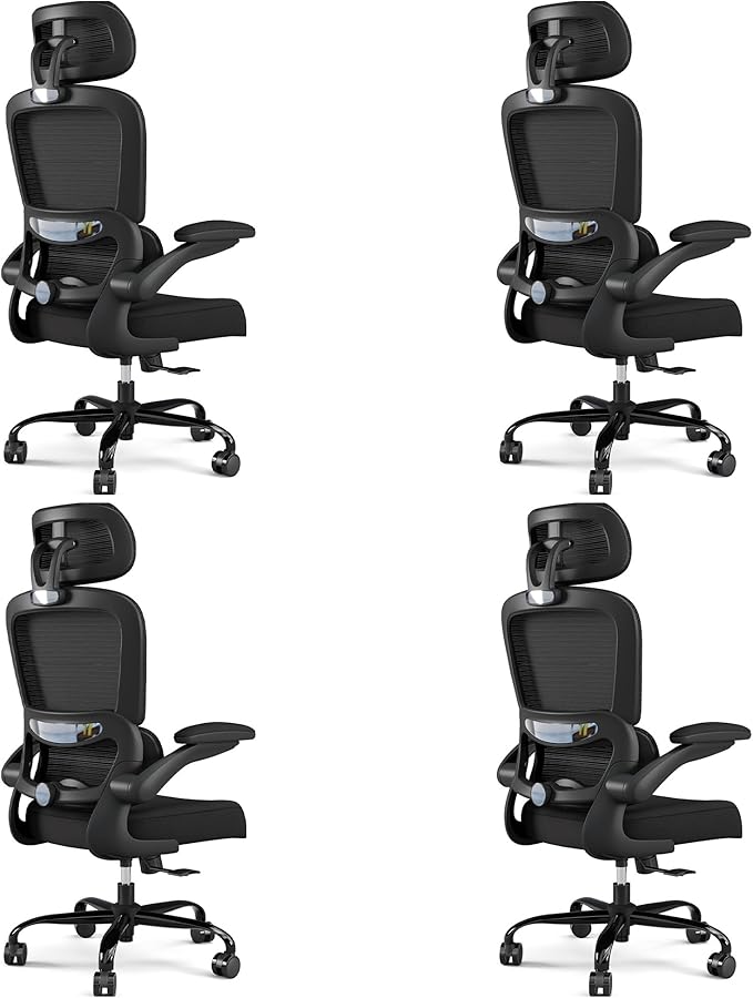 TRALT Office Chair Ergonomic Desk Chair, 330 LBS Home Mesh Office Desk Chairs with Wheels, Comfortable Gaming Chairs Black, Pack of 4