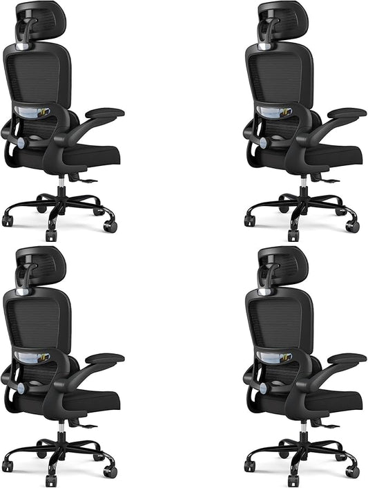 TRALT Office Chair Ergonomic Desk Chair, 330 LBS Home Mesh Office Desk Chairs with Wheels, Comfortable Gaming Chairs Black, Pack of 4