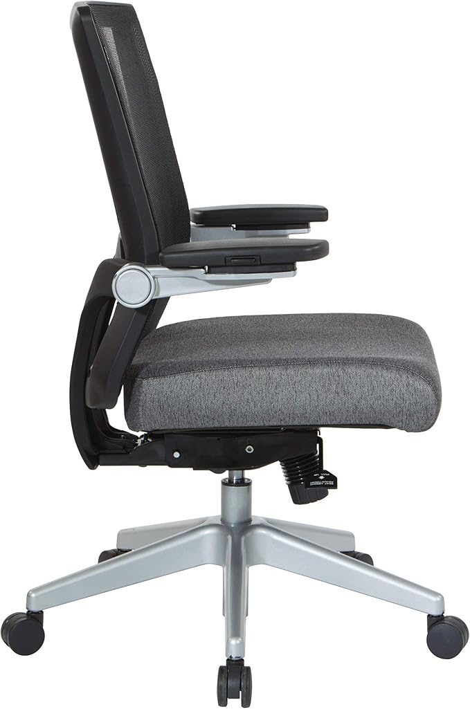 Space Seating 867 Series Adjustable Manager's Chair with Breathable Mesh Back, Lumbar Support and Padded Flip Arms, Charcoal Fabric Seat with Silver Nylon Base