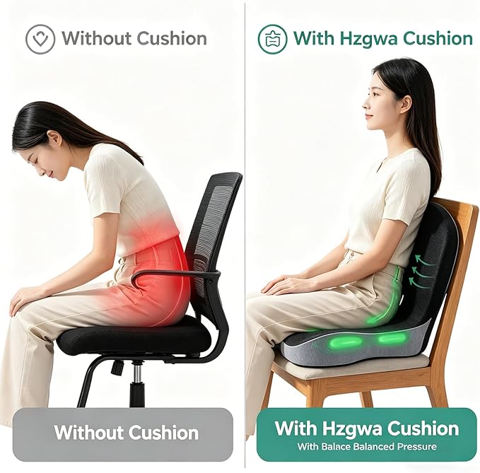 Orthopedic Cushion, Memory Foam Seat Cushion for Pressure Relief, Tailbone & Hip Support, Non-Slip Ergonomic Cushion for Long Sitting, Office Car Gaming Chair(A-Black Grey)