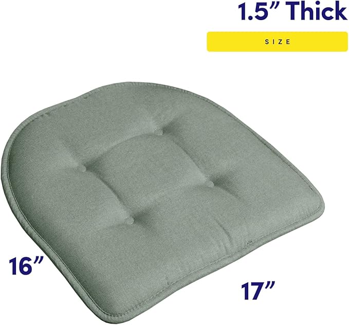 Sweet Home Collection Chair Cushion Memory Foam Pads Tufted Slip Non Skid Rubber Back U-Shaped 17" x 16" Seat Cover, 2 Count (Pack of 1), Scuba Green