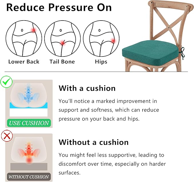 Nordjager Chair Pads for Dining Chairs, Chair Cushions 2 Piece, 17"x 16"x 2.5" Memory Foam Seat Cushions with Ties and Removable Cover