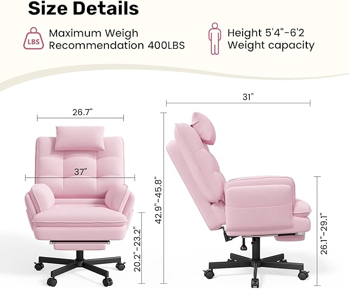 Criss Cross Office Chair with Flip-Up Armrests and Headrest, 135° Reclining Swivel Velvet Criss Cross Chair with Wheels & Foot Rest, Big and Tall Cloud Cross Legged Office Chair for Home, Pink