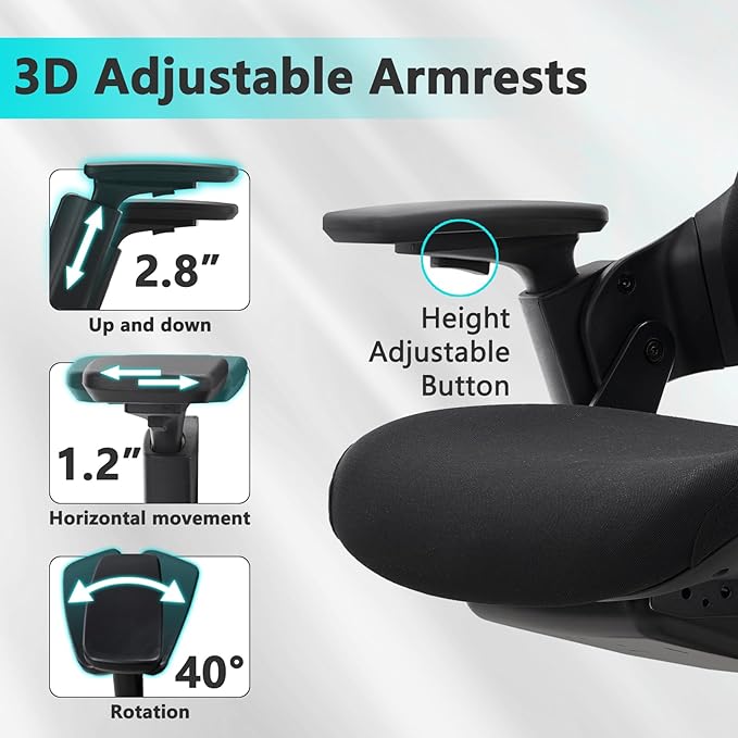 CLATINA Swivel Executive Computer Chair with 3D Armrest and Lumbar Support, Adjustable Ergonomic Fabric Backrest Task Chair for Home Office Conference Room