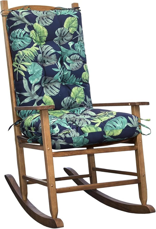 1 Pack Outdoor Rocking Chair Cushion Floral Wicker Chair Cushion with Ties Overstuffed Seat Pad for Patio Porch Rocker Chair