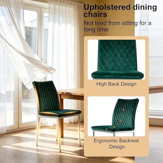 Lightdot Dining Chairs Set of 2, Accent Parsons Diner Chair Upholstered Fabric Stylish Kitchen Chairs with Metal Legs and Padded Seat for Dining Room, Vanity, Living Room, Bedroom Office,Green
