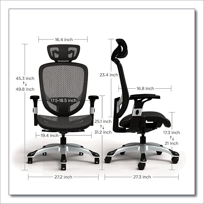 Alera Minerva Ergonomic Swivel Computer Desk Chair, Mesh Office Task Chair, Adjustable Seat, Arms, Headrest, Supports Up to 275 lb, Black